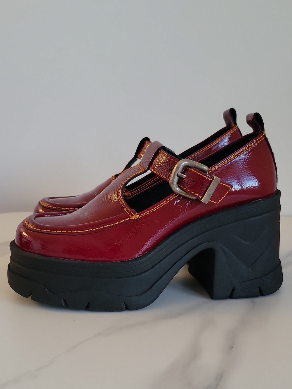 Free People Patent Platform Mary Janes In Deep Red
